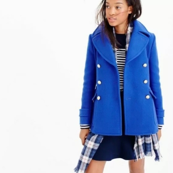 J. Crew Royal Blue Majesty Stadium Cloth Nello Gori Wool Peacoat Coat Women’s 00 - Picture 2 of 16